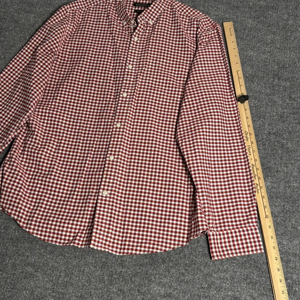 Banana Republic Shirt Mens XL Red White Grant Fit Stretch Oxford Check Button Up